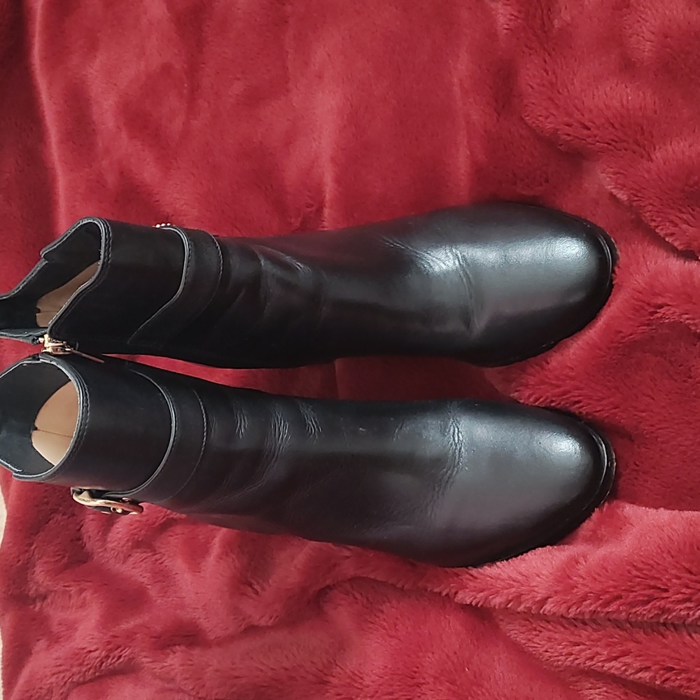 Coach Black Ankle Boots with Gold Buckle - Picture 3 of 5
